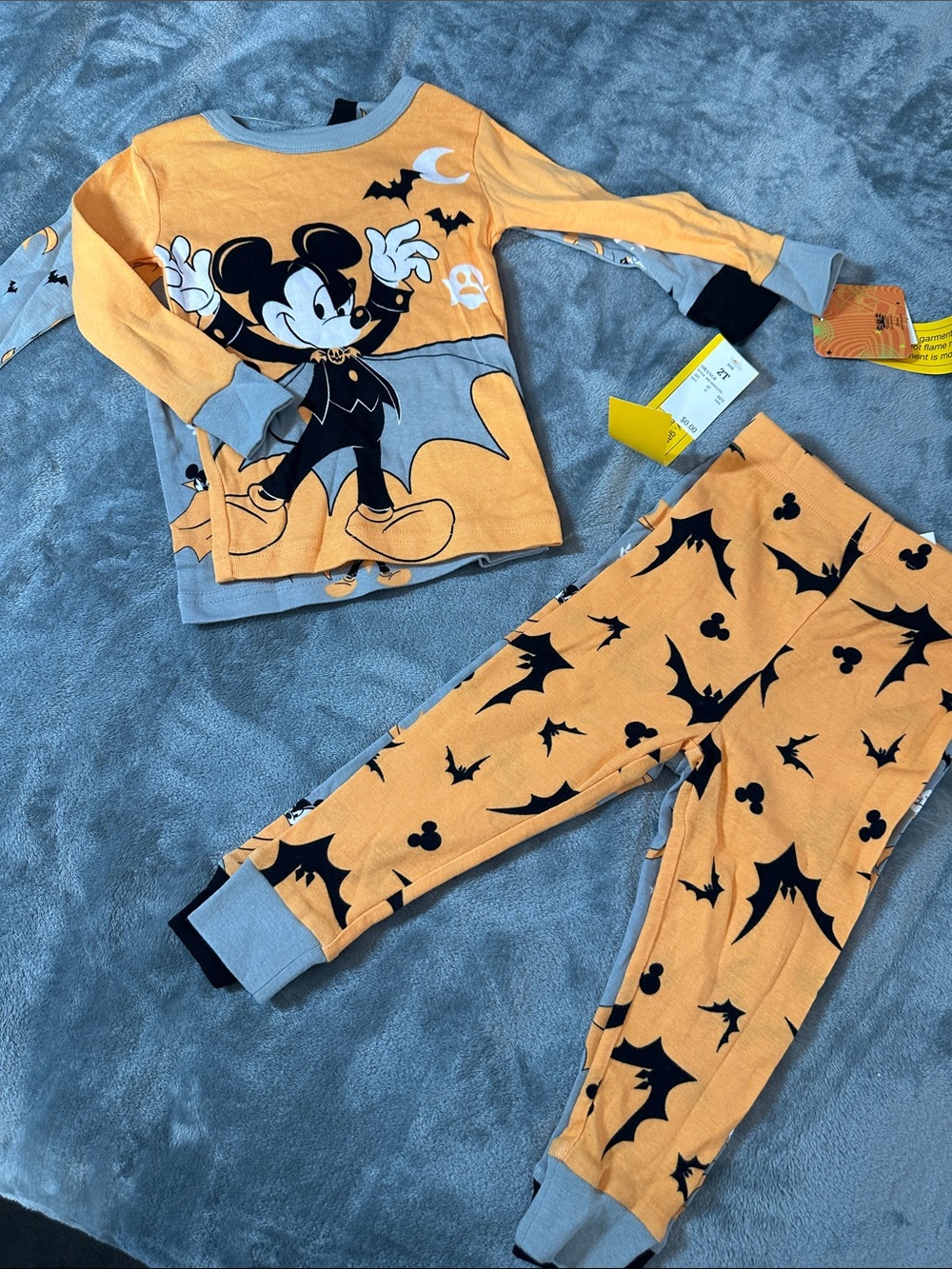 NWT Disney Orange & Gray Mickey Halloween Pajama Set 4 pc. Sz 2T